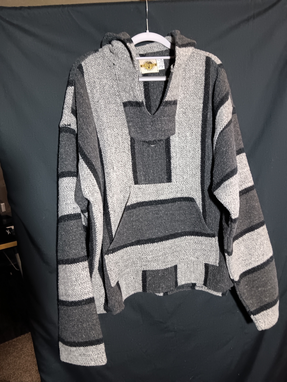 Striped Baja Hoodie Sweater - Gray & Black